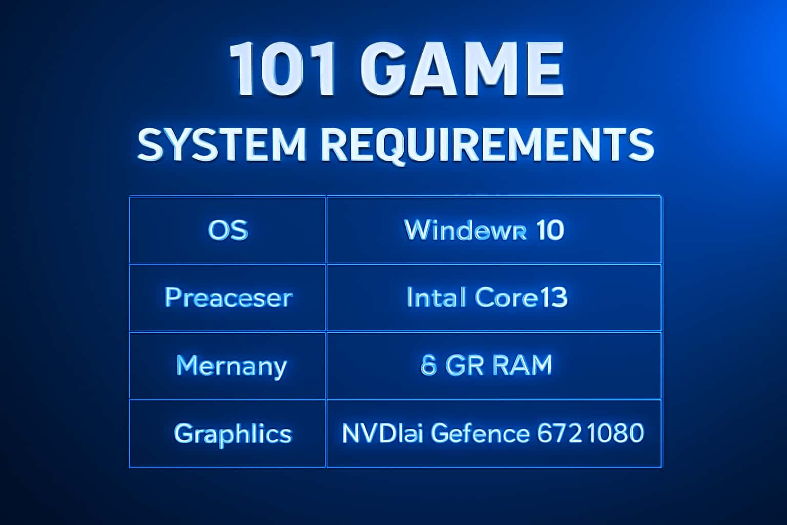 An informational scene showcasing the system requirements for 101 Game.