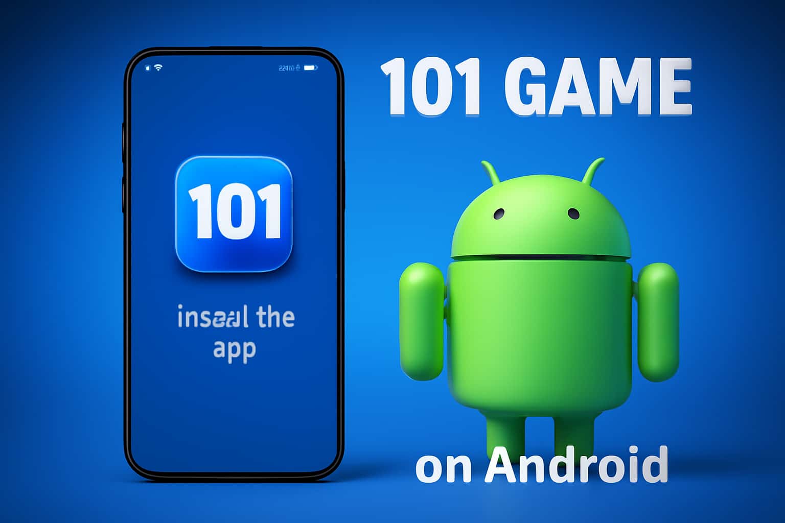 An instructional scene showcasing the installation process of 101 Game on an Android device.